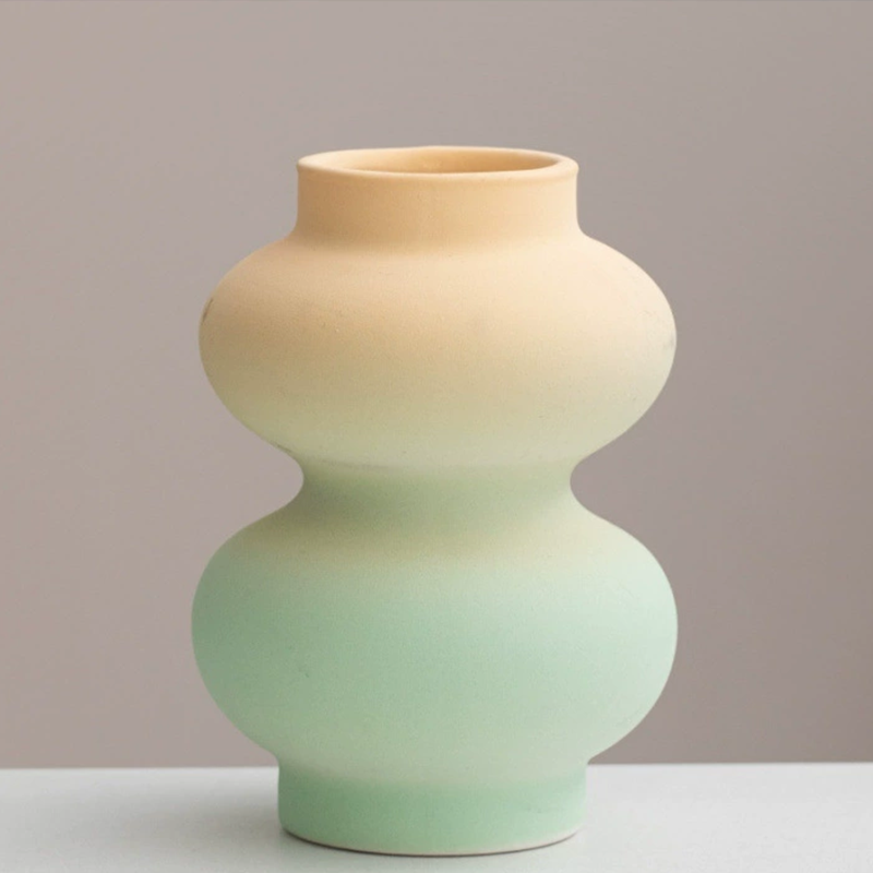 Handmade Dopamine Gradient Ceramic Vase – Geometric Matte Modern Flower Vase-0
