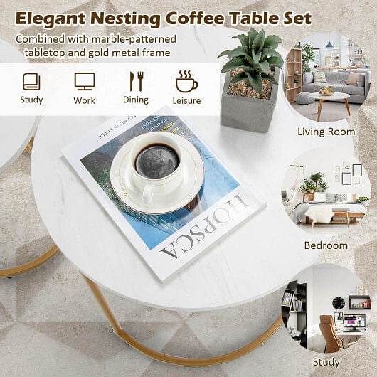 Modern Nesting Coffee Table Set of 2-White-3