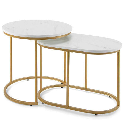 Modern Nesting Coffee Table Set of 2-White-0