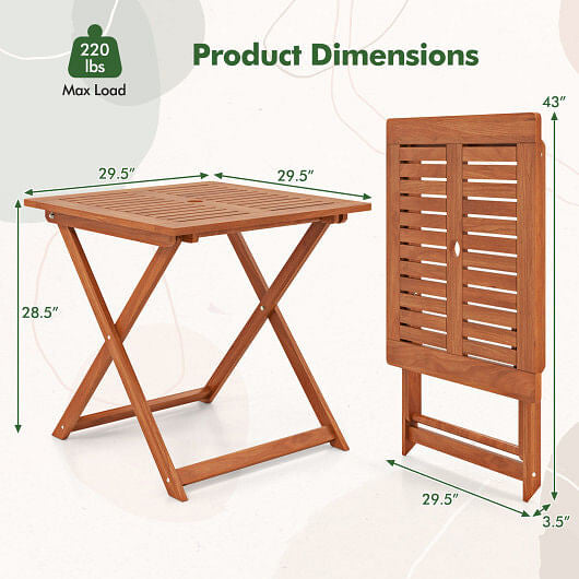 29.5 Inch x 29.5 Inch  Patio Dining Table with Teak Painting and Umbrella Hole