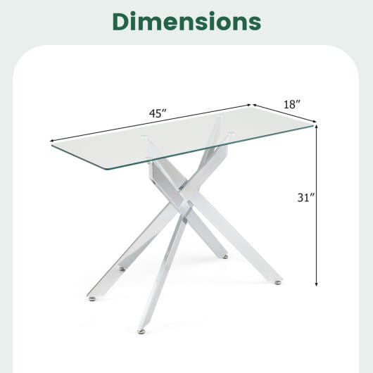 Glass Console Table Modern Entryway Table with Clear Tempered Glass Top-Silver-1