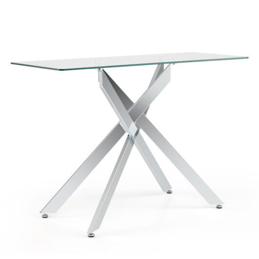 Glass Console Table Modern Entryway Table with Clear Tempered Glass Top-Silver-2
