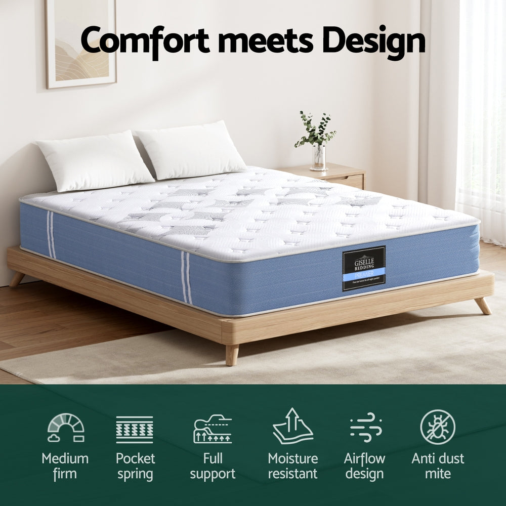 25cm Giselle Mattress King Bed Pocket Spring Mattresses-3