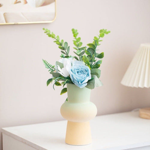 Handmade Dopamine Gradient Ceramic Vase – Geometric Matte Modern Flower Vase-3
