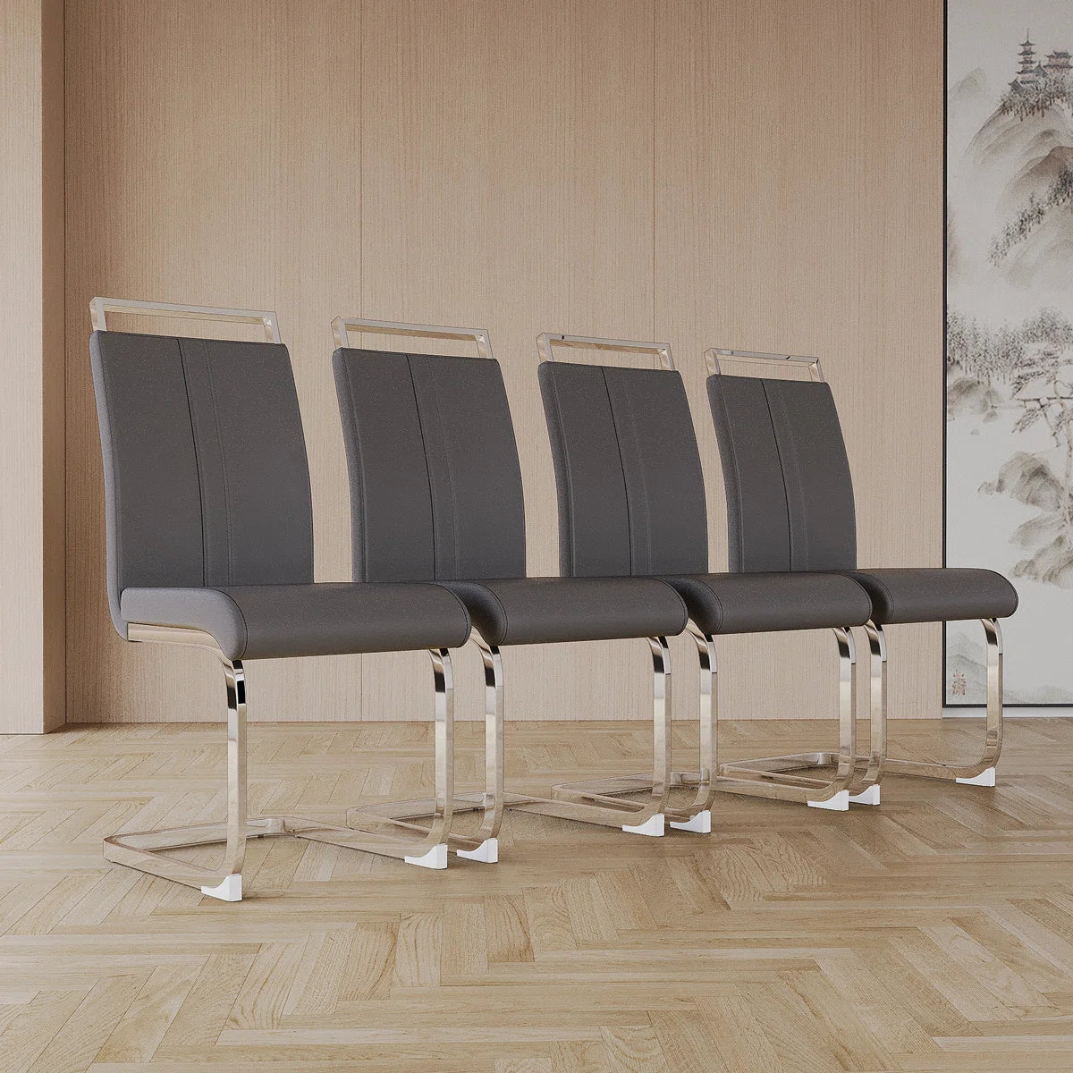 Modern Dining Chairs(Set of 4),PU Faux Leather High Back Upholstered Side Chair