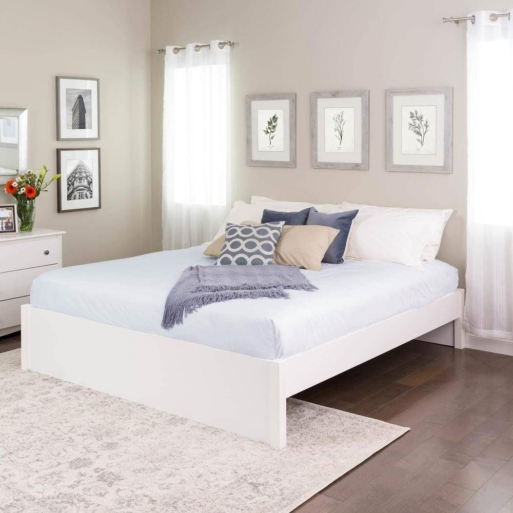 King Size White Wooden 4 Post Platform Bed Frame-0