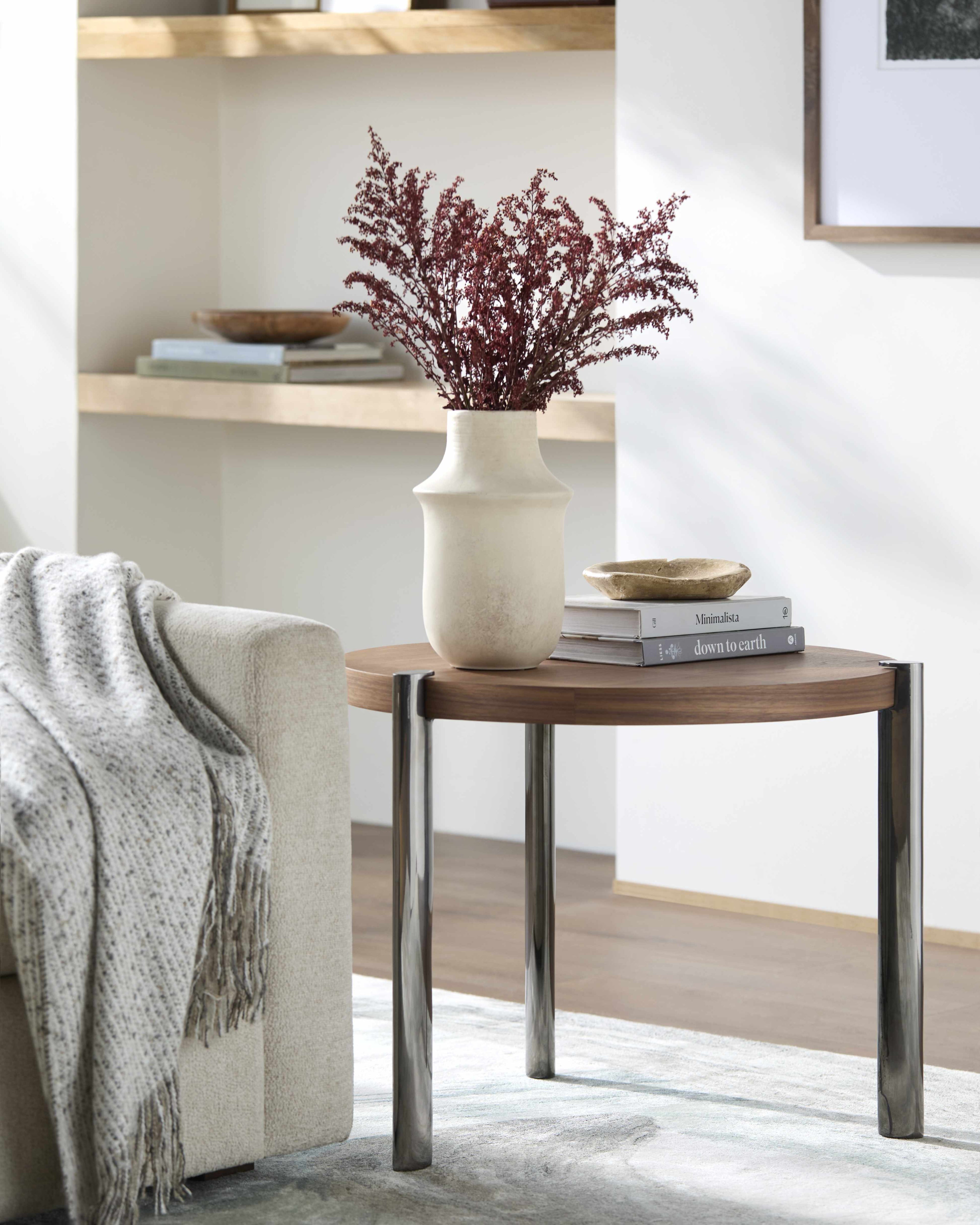 Palasbari Round Walnut Metal Coffee Table - Clearance