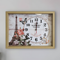Eiffel Tower wall Clocks Parisian Wood Art in framed Rectangle Wall Clock   ~5346-0