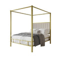 Queen size Gold Metal Canopy Bed with Upholstered Button-Tufted Headboard-0