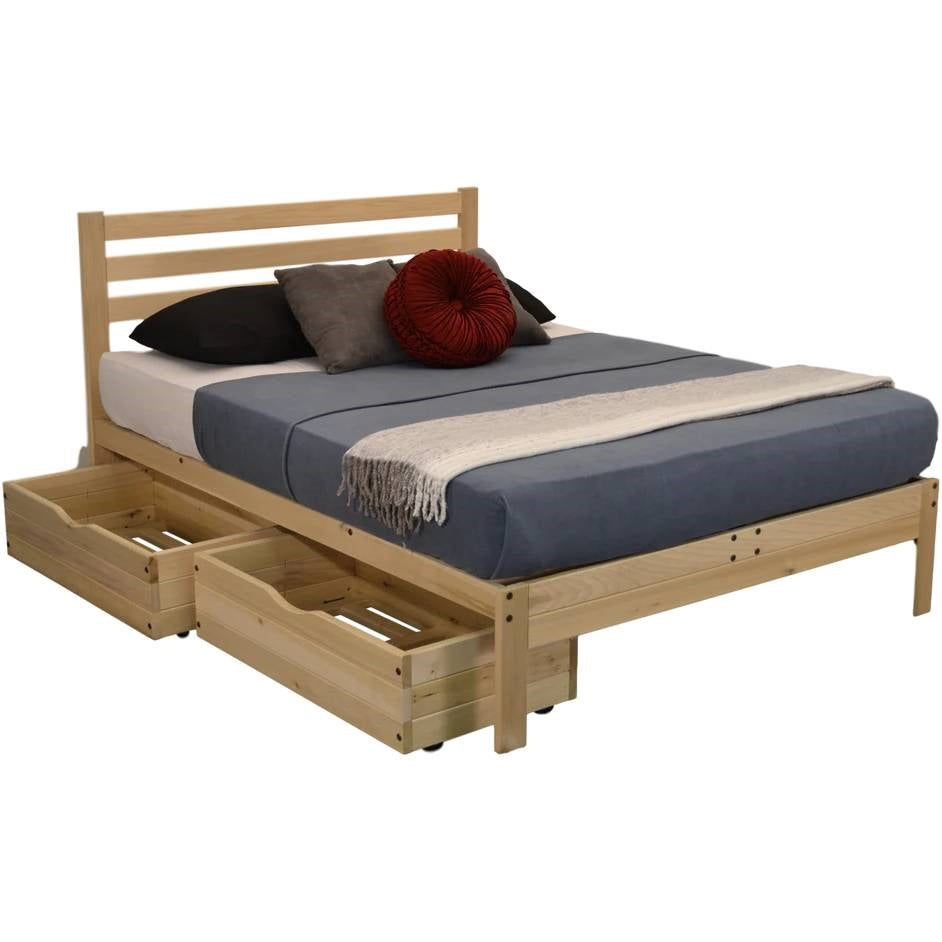 Queen size Solid Wood Platform Bed Frame with Slatted Headboard - Made in USA-3