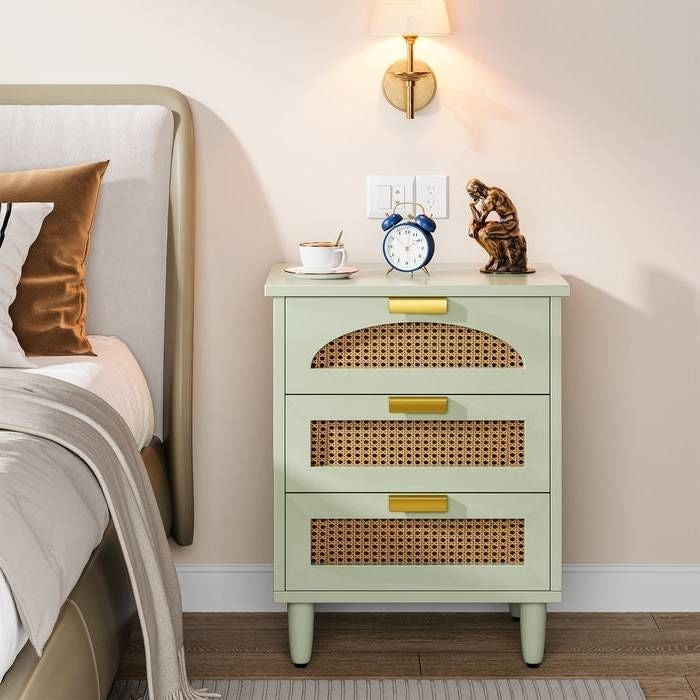 Retro Mid-Century Modern 3 Drawer Bedside Table Nightstand in Mint Green-0