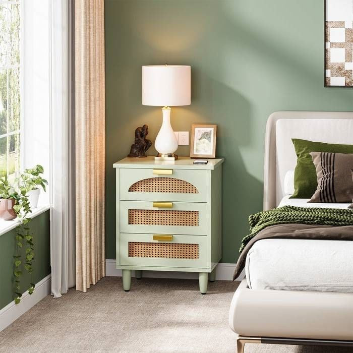 Retro Mid-Century Modern 3 Drawer Bedside Table Nightstand in Mint Green-1
