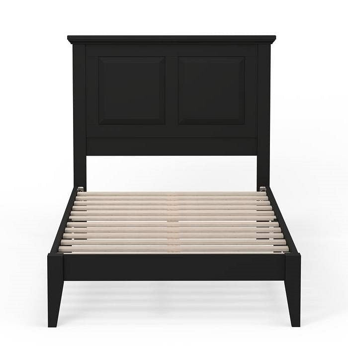 Twin Traditional Solid Oak Wooden Platform Bed Frame with Headboard in Black-0