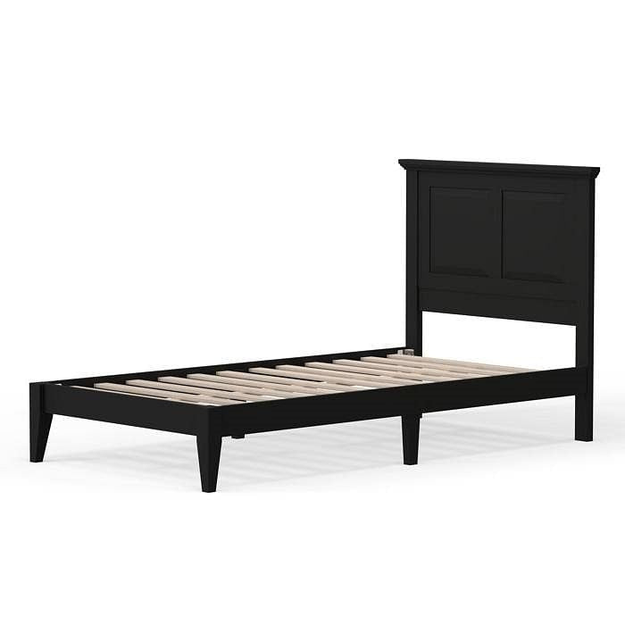 Twin Traditional Solid Oak Wooden Platform Bed Frame with Headboard in Black-2