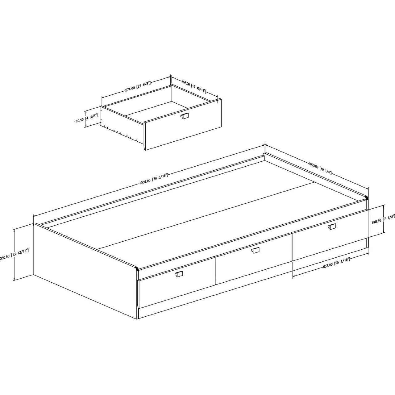 Twin size White Platform Bed for Kids Teens Adults with 3 Storage Drawers-1