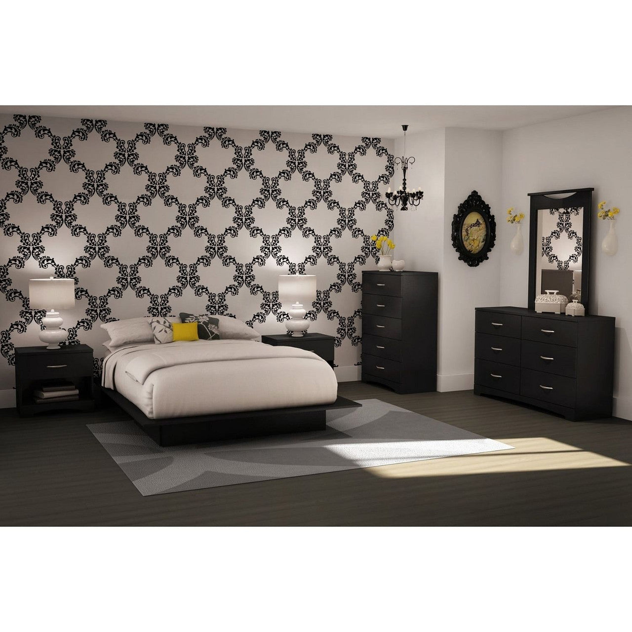 6-Drawer Dresser for Contemporary Bedroom in Black Finish-1