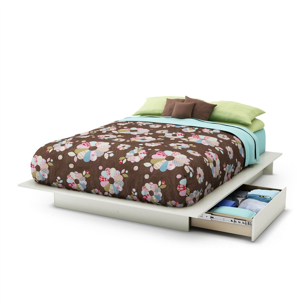 Queen size Modern Platform Bed with 2 Storage Drawers in White Finish-1