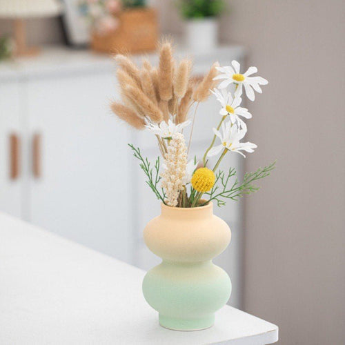 Handmade Dopamine Gradient Ceramic Vase – Geometric Matte Modern Flower Vase-2