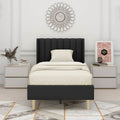 Twin size Mid-Century Black Linen Platform Bed Frame with Upholstered Headboard-0