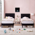 Set of 2 - Twin Dorm Style Black Tufted Upholstered Platform Bed with Headboard-0