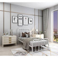 Twin White Metal Bed Frame with Slatted Rounded Corners Headboard and Footboard-0
