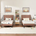 Set of 2 - Twin size Brown Tan Tufted Upholstered Platform Bed with Headboard-0