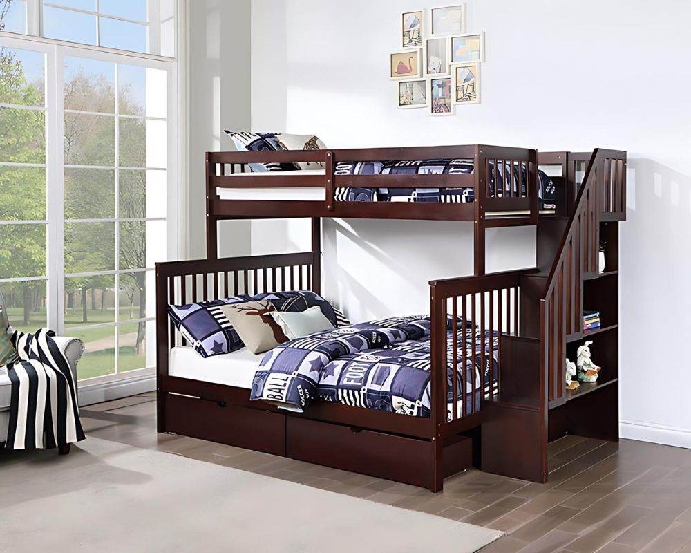 Seville Espresso Single over Double Bunk Bed with Reversible Staircase - Solid Wood-0