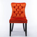 French Style Solid Wood Frame Antique Painting,Hand-pulled buckle decoration PU artificial leather Dining Chair with Nailhead Trim ,Wood Legs,Density Foam,Steel Spring inner,Set of 2,Orange,SW1839OG