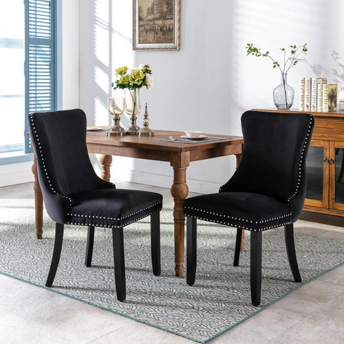 Black Solid Wood Dining Chair (Set of 2)