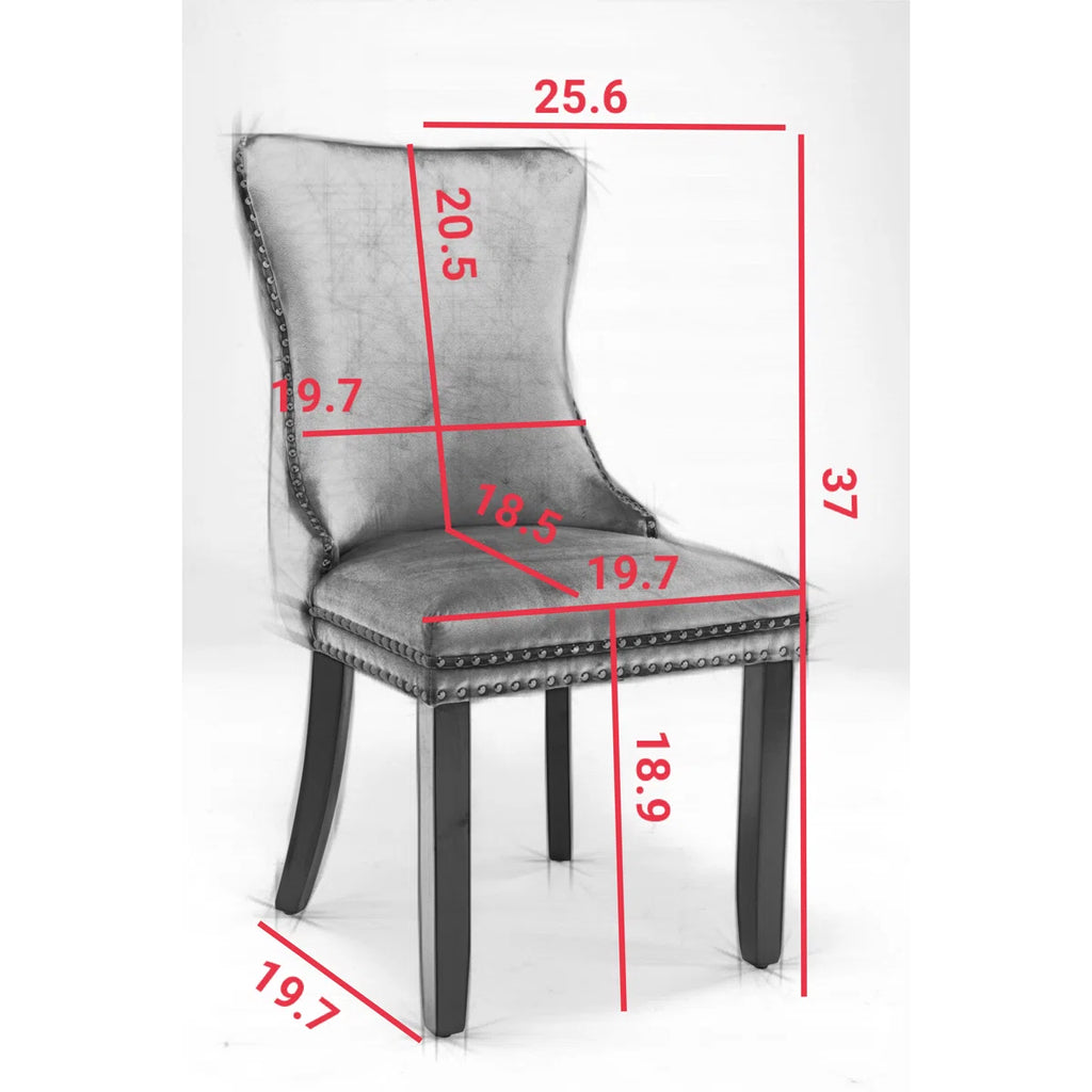 Upholstered Wing-Back Dining Chair with Backstitching Nailhead Trim and Solid Wood Legs,Set of 2, Black,SW8809BK, KD