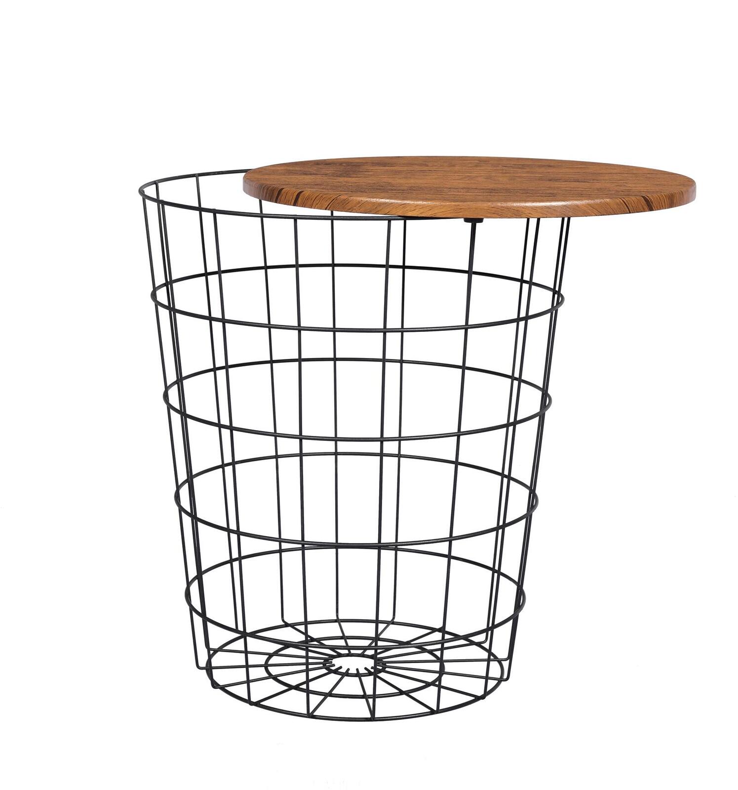 NNEDSZ YES4HOMES Vintage Round Coffee Tables Set of 2 Side Tables Robust Steel Frame for Living Room Bedroom Rustic Brown and Black