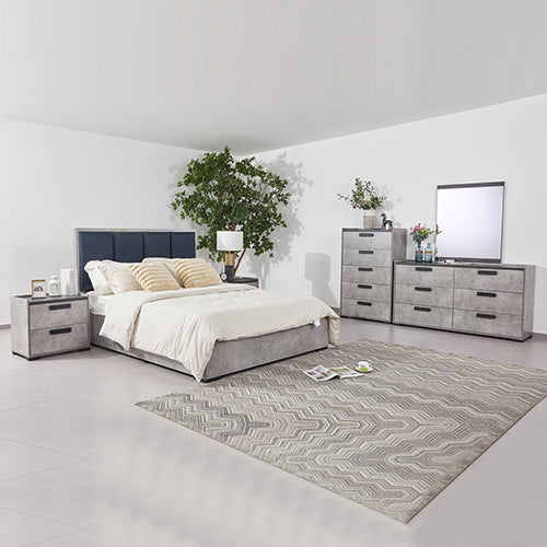 NNEDSZ Queen 5 Pcs Bedroom Suite Fabric Upholstery MDF Combination of Black & Cement Colour