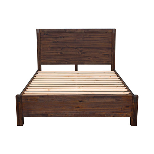 NNEDSZ Pieces Bedroom Suite in Solid Wood Veneered Acacia Construction Timber Slat King Size Chocolate Colour Bed, Bedside Table & Dresser