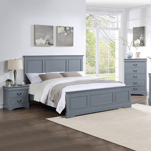 NNEDSZ 4 Pieces Bedroom Suite in Solid Wood & MDF King Size Grey Colour Bed, Bedside Table & Tallboy-0
