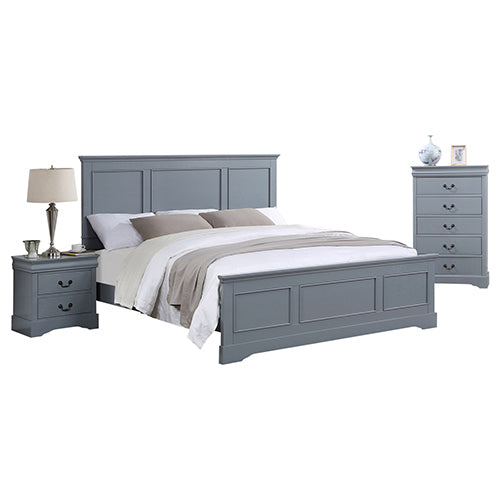 NNEDSZ 4 Pieces Bedroom Suite in Solid Wood & MDF King Size Grey Colour Bed, Bedside Table & Tallboy-1