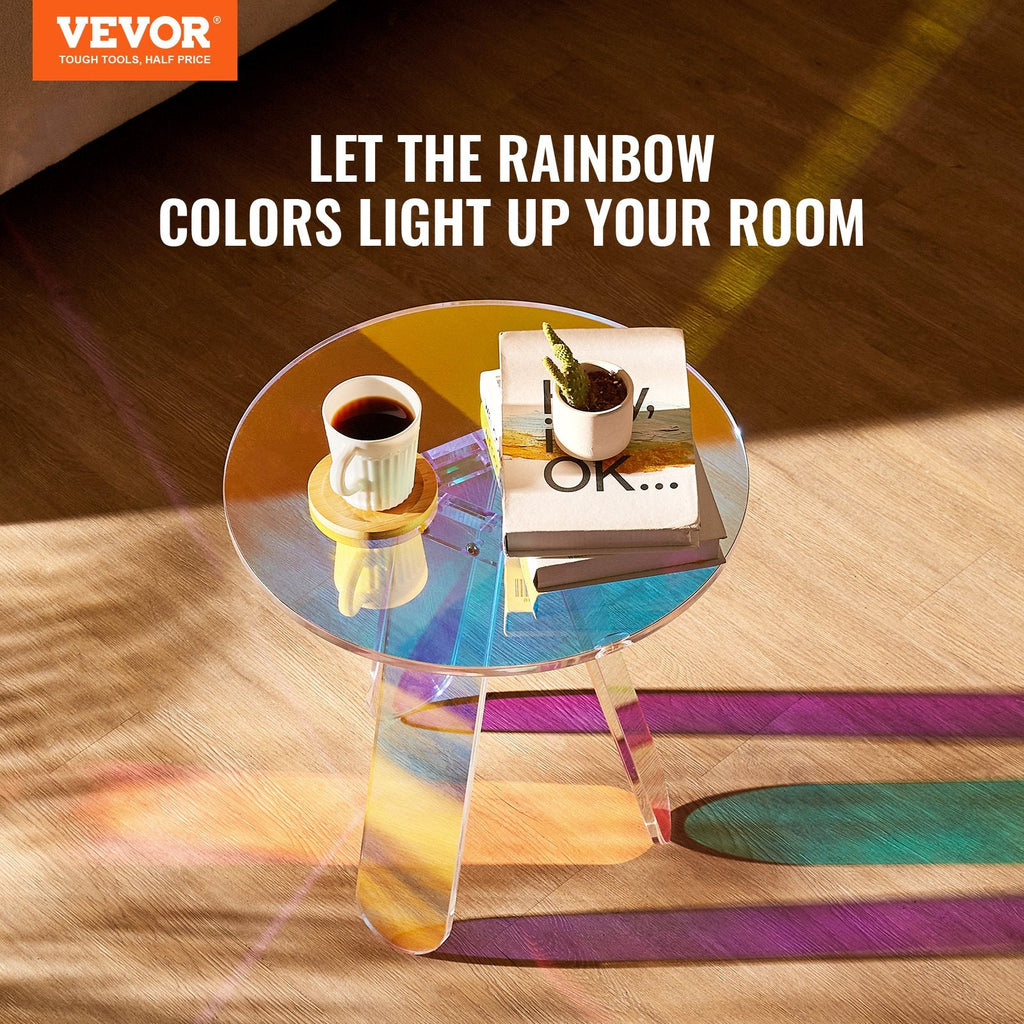 VEVOR Round Iridescent Side Table, Acrylic End Table, Clear Rainbow Acrylic Coffee Table for Drink, Food, Snack used in Living Room, Bedroom, and Study-1