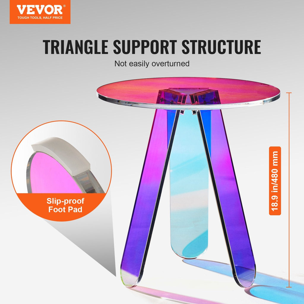 VEVOR Round Iridescent Side Table, Acrylic End Table, Clear Rainbow Acrylic Coffee Table for Drink, Food, Snack used in Living Room, Bedroom, and Study-4