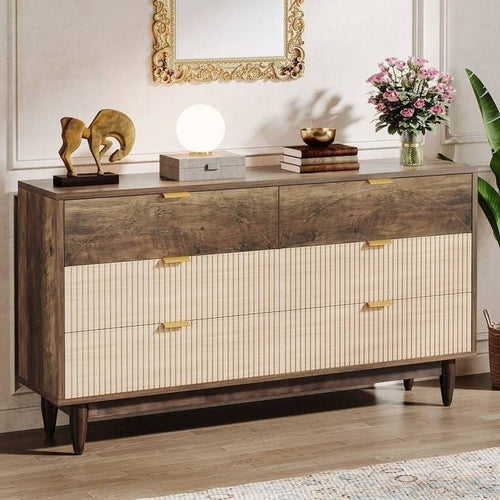 Retro Mid-Century Modern 6 Drawer Dresser Chest of Drawers in Vintage Brown-0