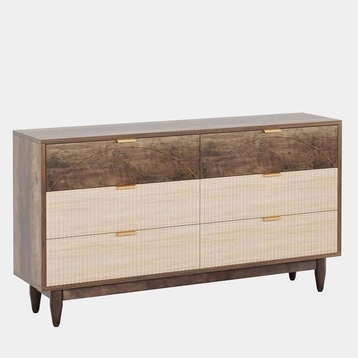Retro Mid-Century Modern 6 Drawer Dresser Chest of Drawers in Vintage Brown-1