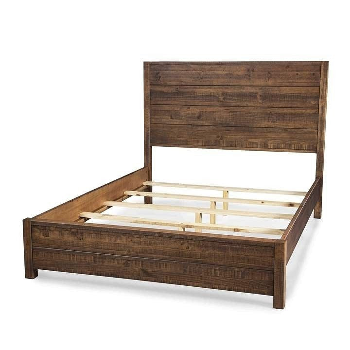 FarmHome Walnut Solid Pine Platform Bed in Queen Size-2