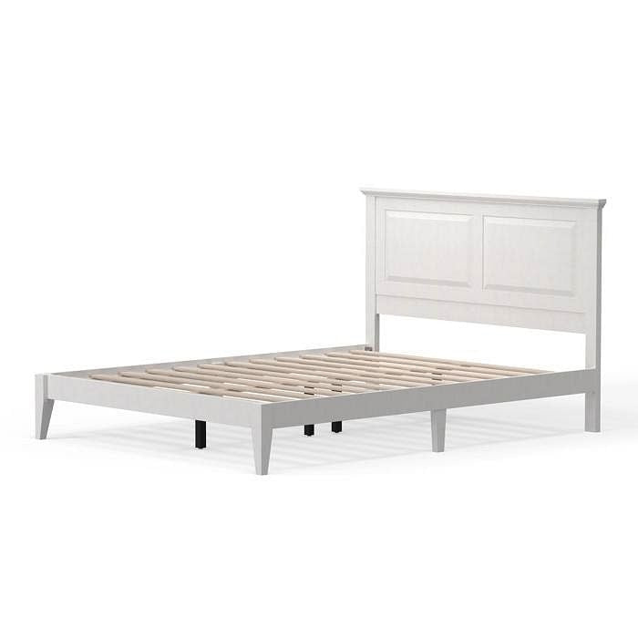 Queen Traditional Solid Oak Wooden Platform Bed Frame with Headboard in White-2