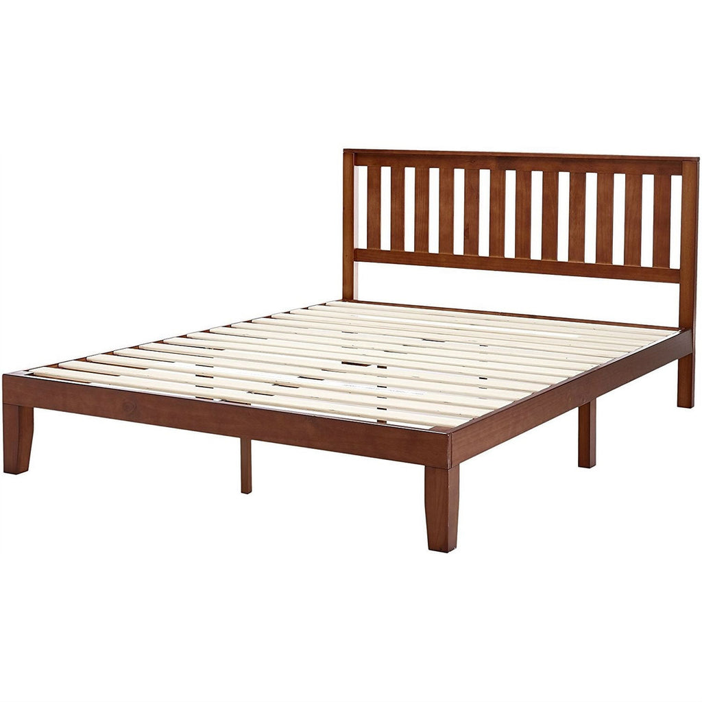 Queen size Mission Style Solid Wood Platform Bed Frame with Headboard in Espresso Finish-0