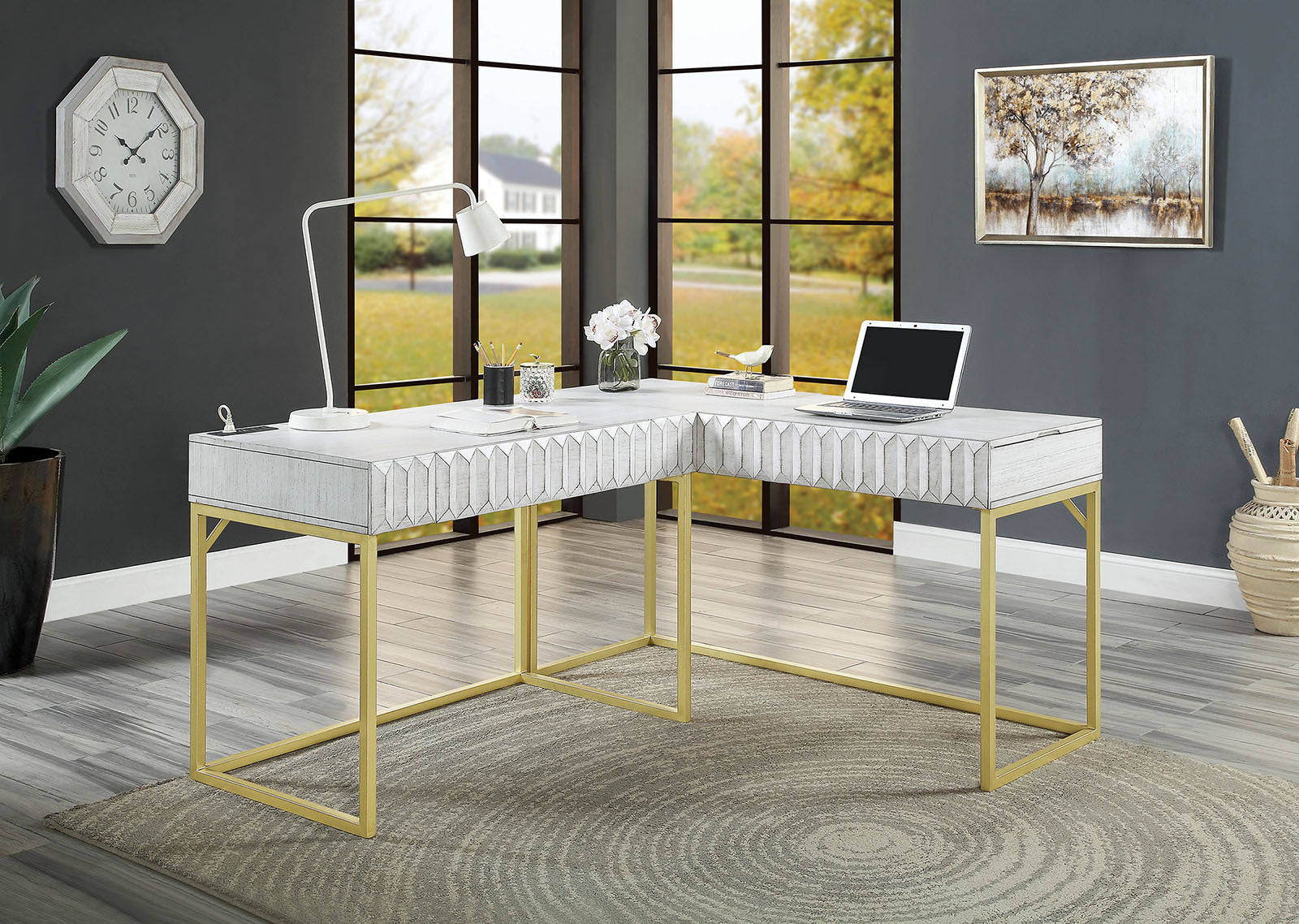 Antique White Transitional Two-tone Computer Desk