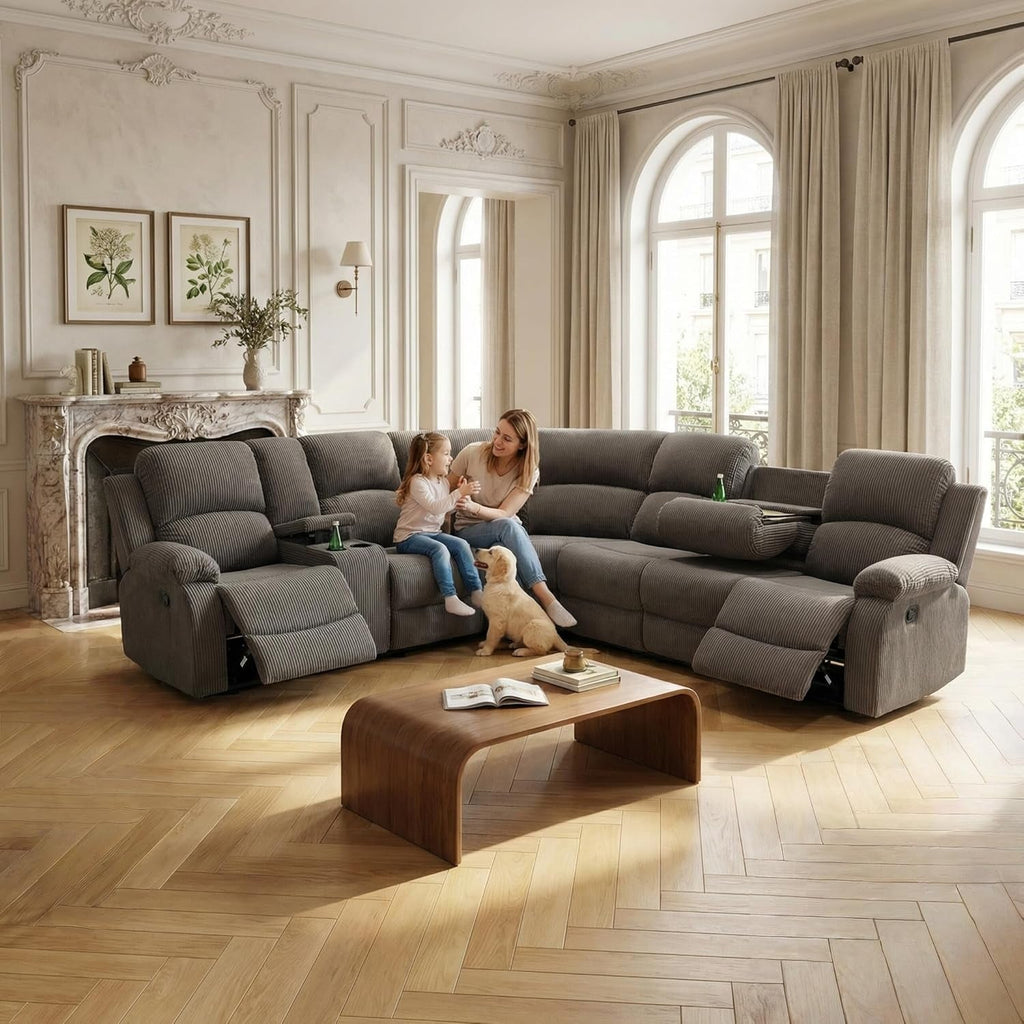Comfortable Recliner Sectional Sofa Peanut Cup Holders-2
