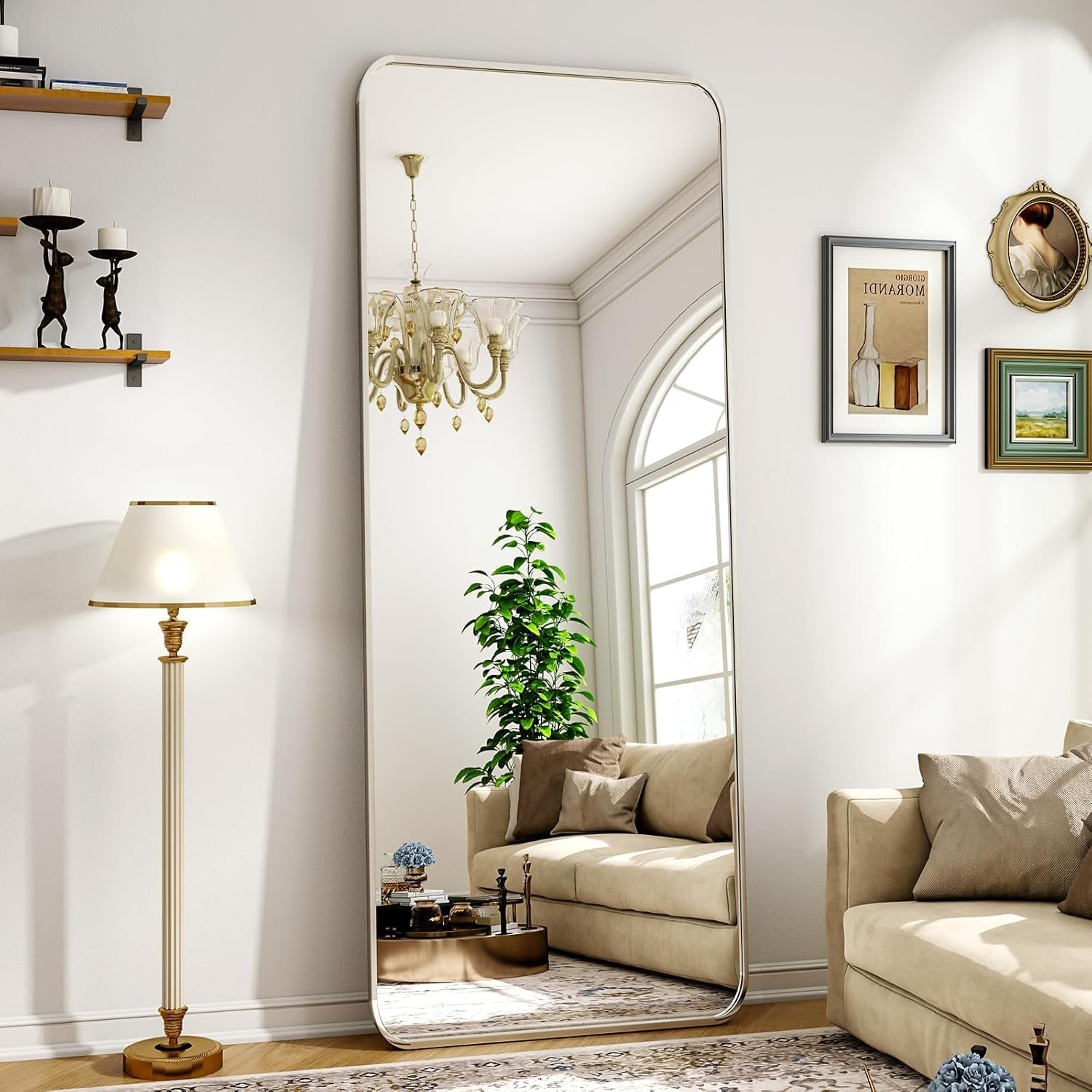 Silver Aluminum-Framed Full-Length Floor Mirror 56x21 Inches-0
