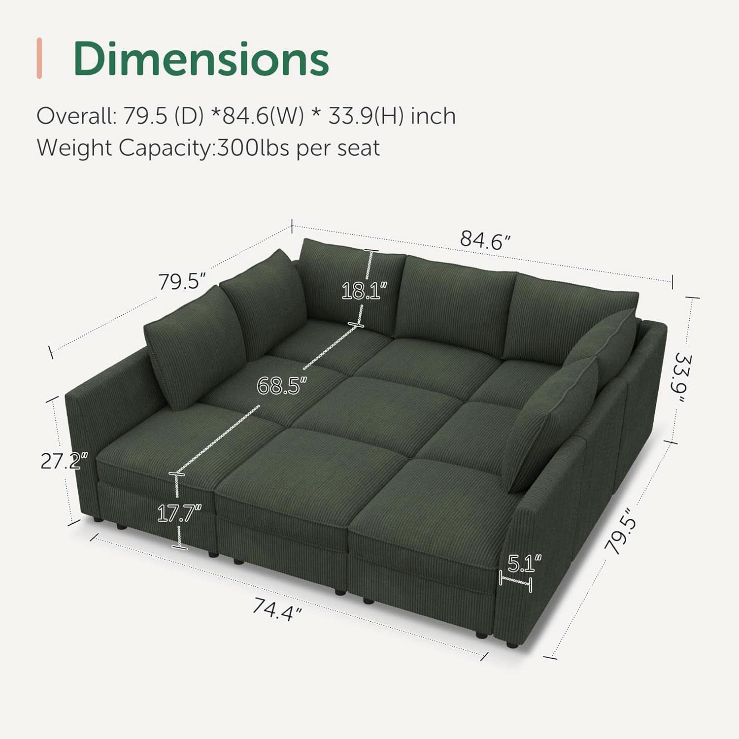 Emerald Green Modular Sleeper Sofa With Hidden Storage Compartment-1