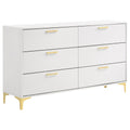 Karena White Rectangular 6-Drawer Dresser with Gold Hardware, White Finish Asian Hardwood, 34.25H x 58.5W x 15.75D