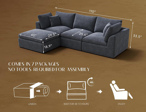 110 Inch Cloud Convertible Sectional Sofa Grey Fabric-1
