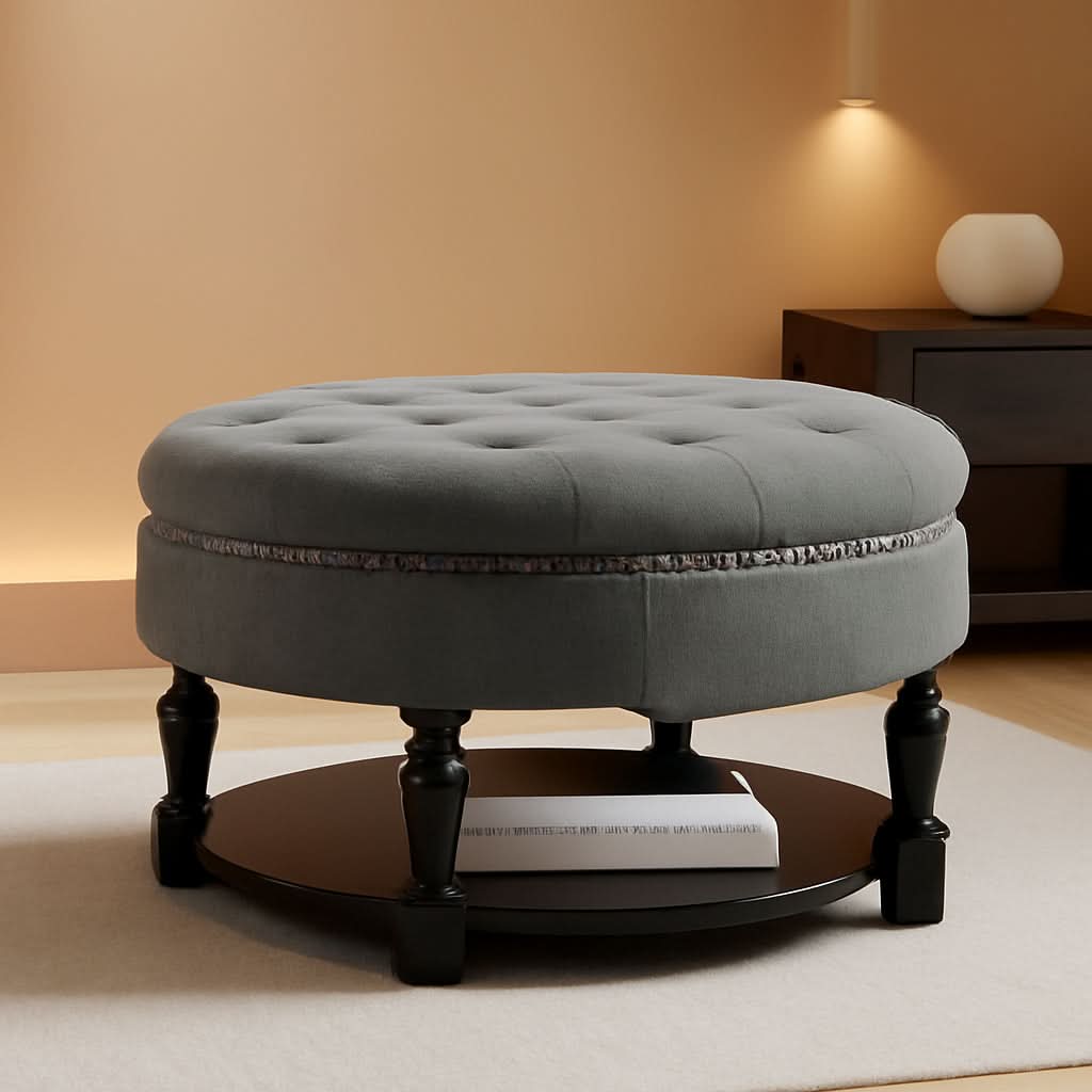 31.5 Inch Round Upholstered Ottoman Coffee Table Charcoal