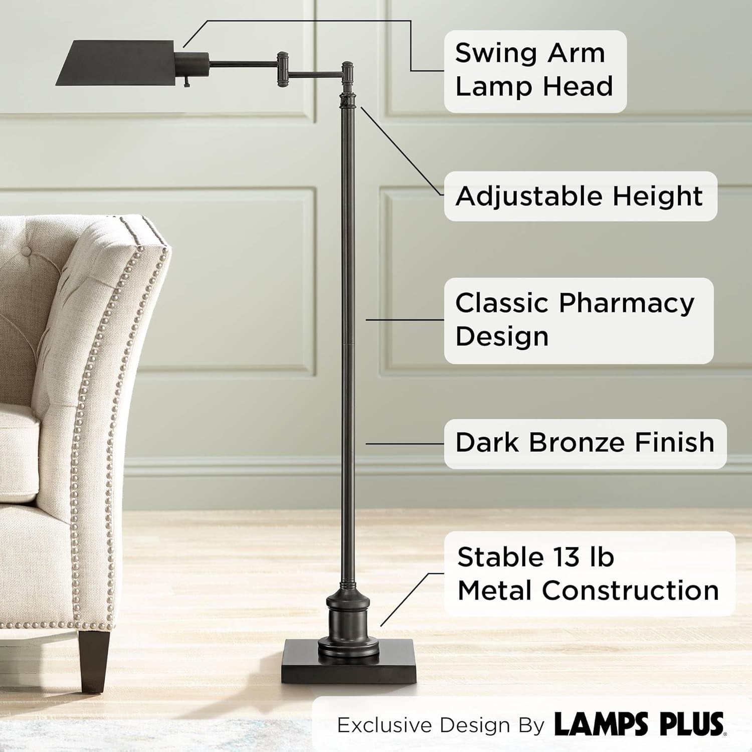 Dark Bronze Farmhouse Adjustable Floor Lamp 54Inch
